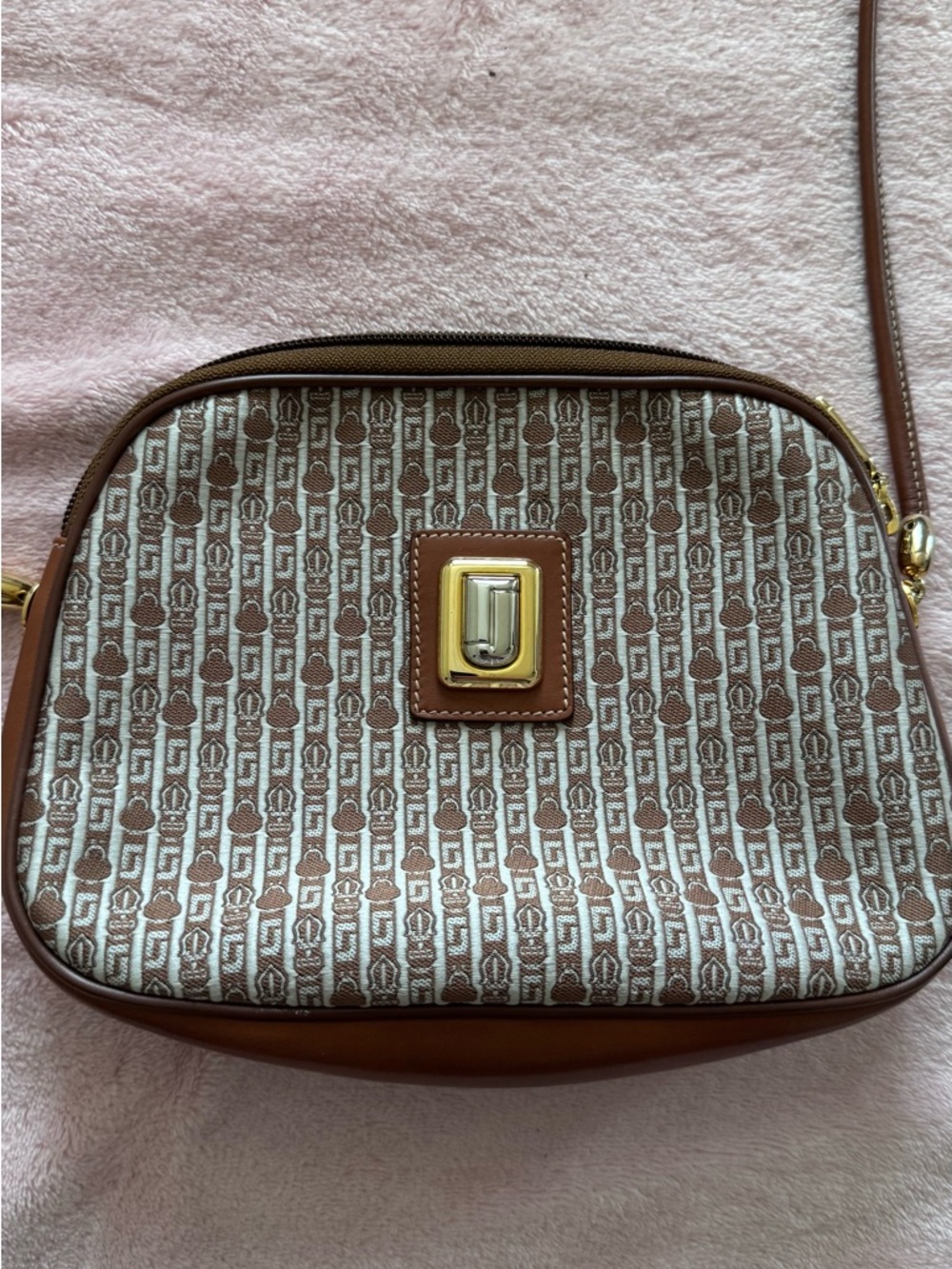 Brown Monogram Crossbody Shoulder Bag with Gold Hardware
